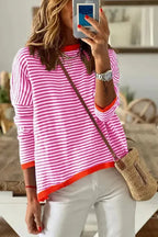 Contrast Trim Striped Baggy Sweater - Fashionfitz