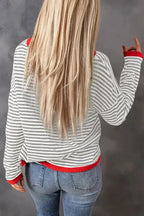 Contrast Trim Striped Baggy Sweater - Fashionfitz