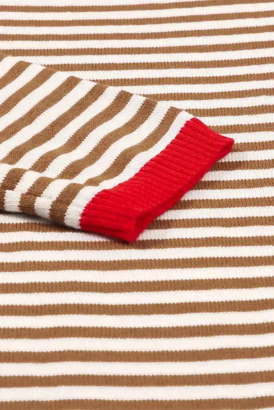 Contrast Trim Striped Baggy Sweater - Fashionfitz