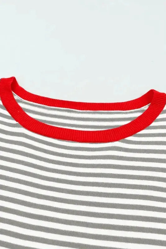 Contrast Trim Striped Baggy Sweater - Fashionfitz