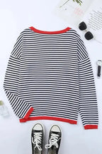 Contrast Trim Striped Baggy Sweater - Fashionfitz