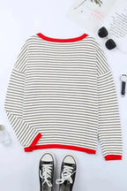 Contrast Trim Striped Baggy Sweater - Fashionfitz