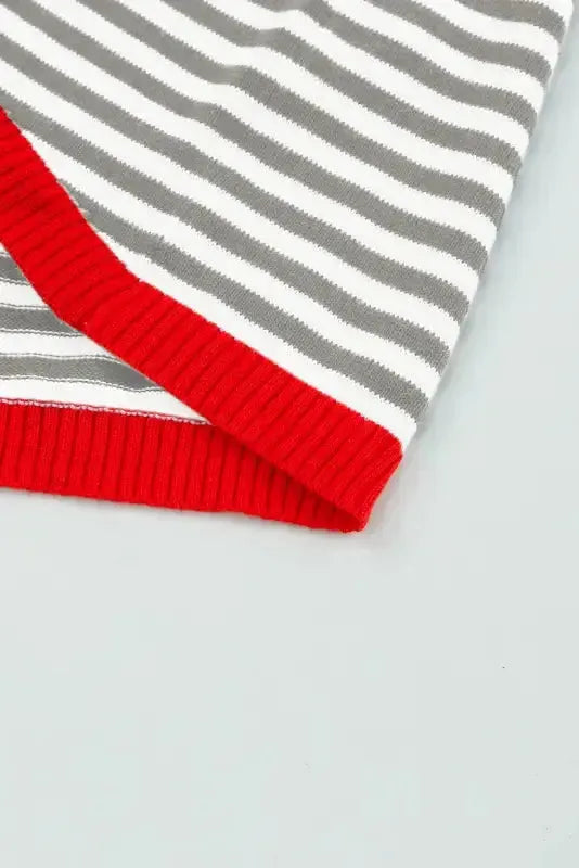 Contrast Trim Striped Baggy Sweater - Fashionfitz