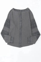 Contrast Waffle Knit Henley Top - Fashionfitz