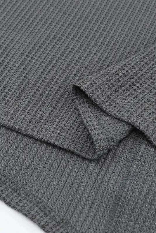 Contrast Waffle Knit Henley Top - Fashionfitz