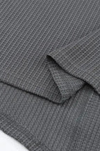 Contrast Waffle Knit Henley Top - Fashionfitz