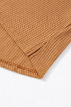 Contrast Waffle Knit Henley Top - Fashionfitz