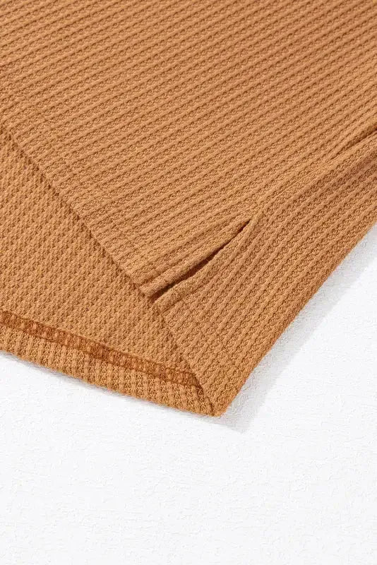 Contrast Waffle Knit Henley Top - Fashionfitz