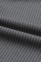 Contrast Waffle Knit Henley Top - Fashionfitz