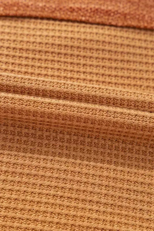 Contrast Waffle Knit Henley Top - Fashionfitz