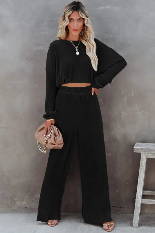 Corded co-ord pants set - black - loungewear