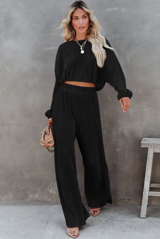 Corded co-ord pants set - black - loungewear