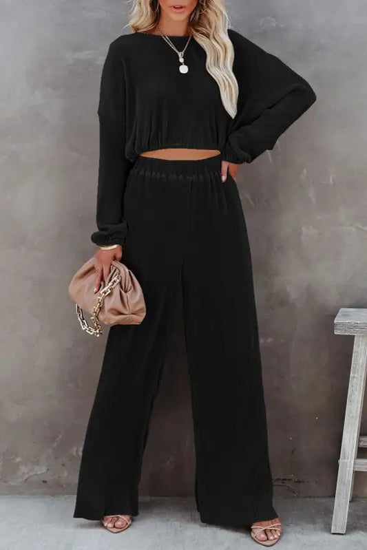 Corded co-ord pants set - black - s / 100% polyester - loungewear