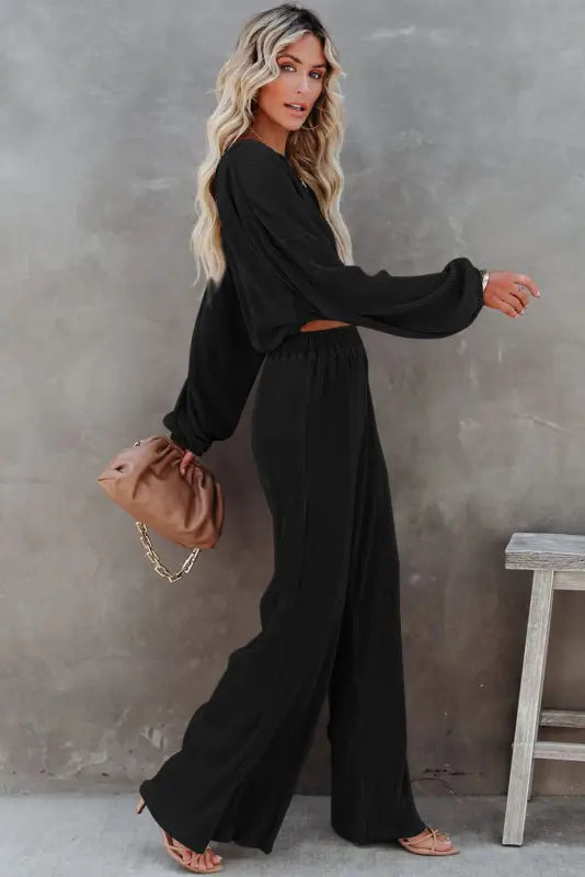 Corded co-ord pants set - black - loungewear