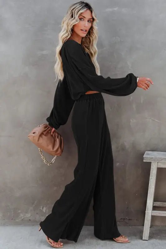 Corded co-ord pants set - black - loungewear