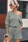 Grass green corded v neck slouchy top pocketed shorts set - loungewear