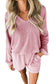 Pink corded v neck slouchy top pocketed shorts set - loungewear