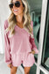 Pink corded v neck slouchy top pocketed shorts set - loungewear