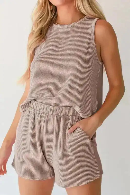 Corded Tank Top and Shorts Set - Fashionfitz
