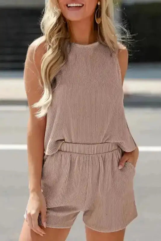 Corded Tank Top and Shorts Set - Fashionfitz