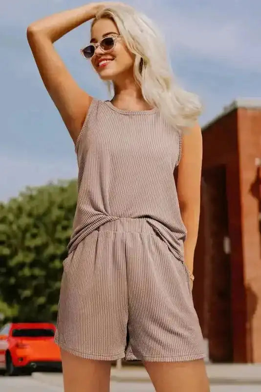 Corded Tank Top and Shorts Set - Fashionfitz