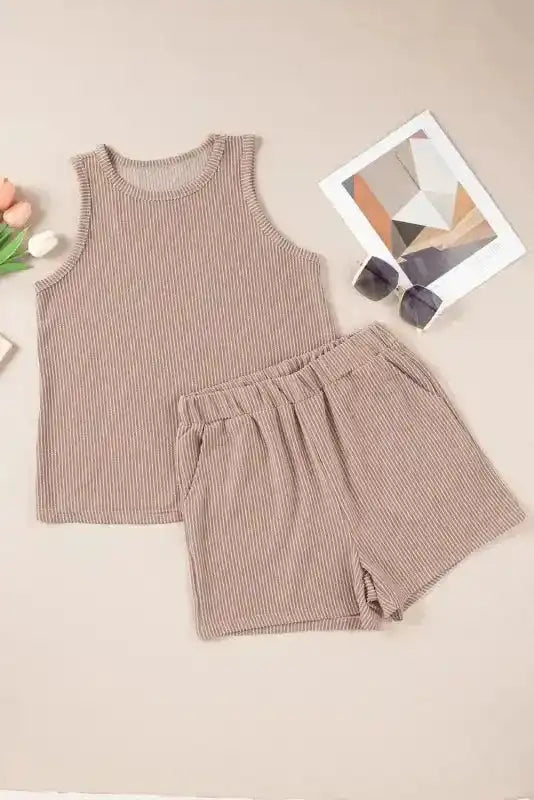 Corded Tank Top and Shorts Set - Fashionfitz