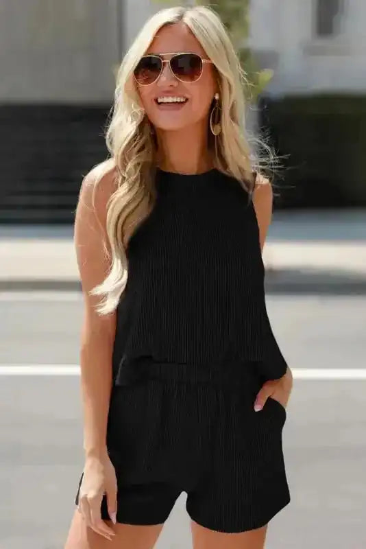 Corded Tank Top and Shorts Set - Fashionfitz