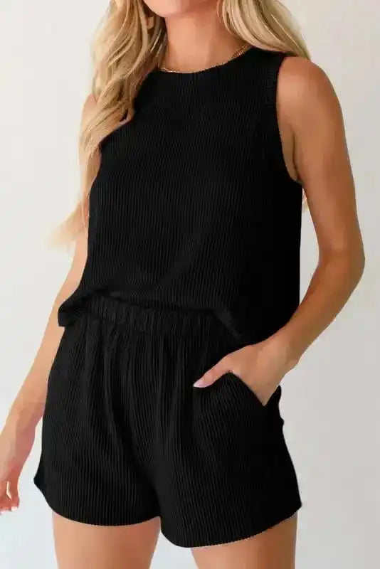 Corded Tank Top and Shorts Set - Fashionfitz
