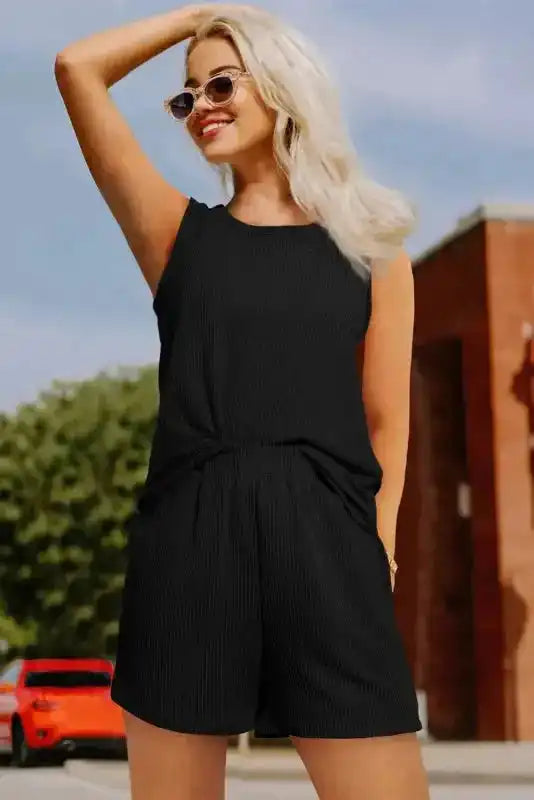 Corded Tank Top and Shorts Set - Fashionfitz