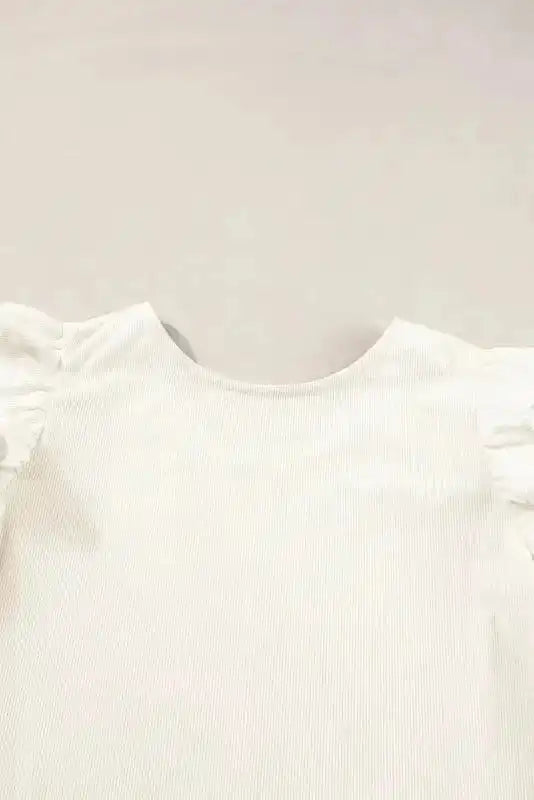 Warm neutral Corduroy Ruffle Blouse Women UK styled as a smart-casual autumn outfit — Fashionfitz