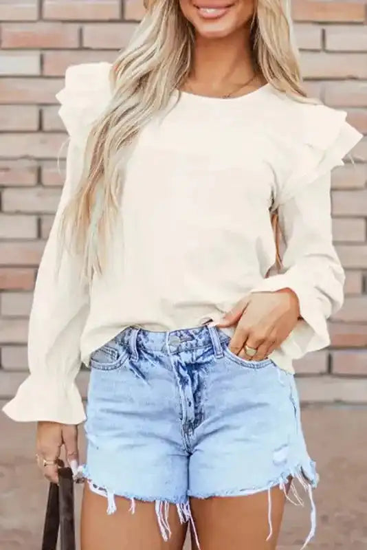 Corduroy Charm Ruffle Blouse - Fashionfitz