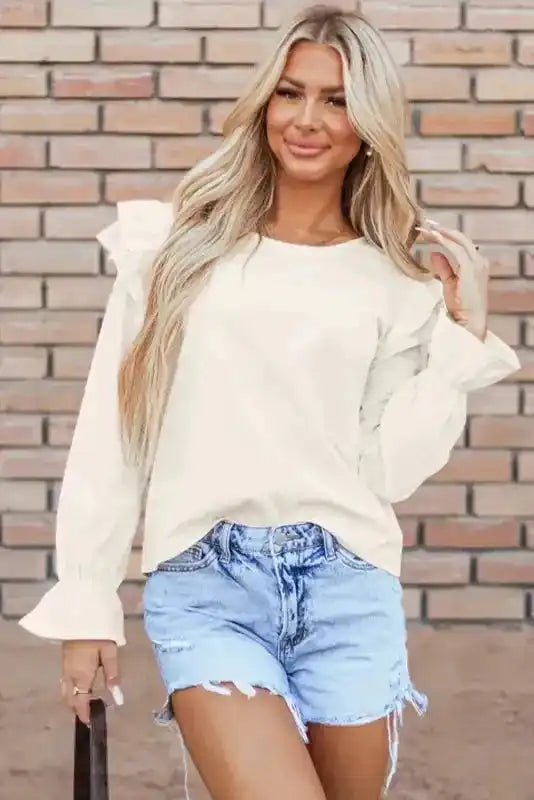 Corduroy Charm Ruffle Blouse - Fashionfitz