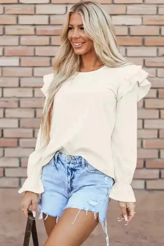 Corduroy Charm Ruffle Blouse - Fashionfitz