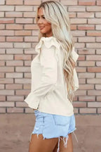 Corduroy Charm Ruffle Blouse - Fashionfitz