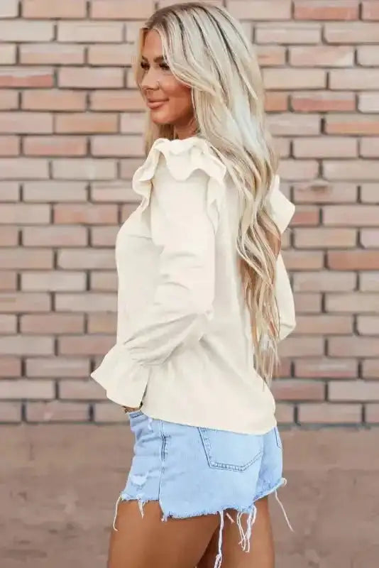Corduroy Charm Ruffle Blouse - Fashionfitz