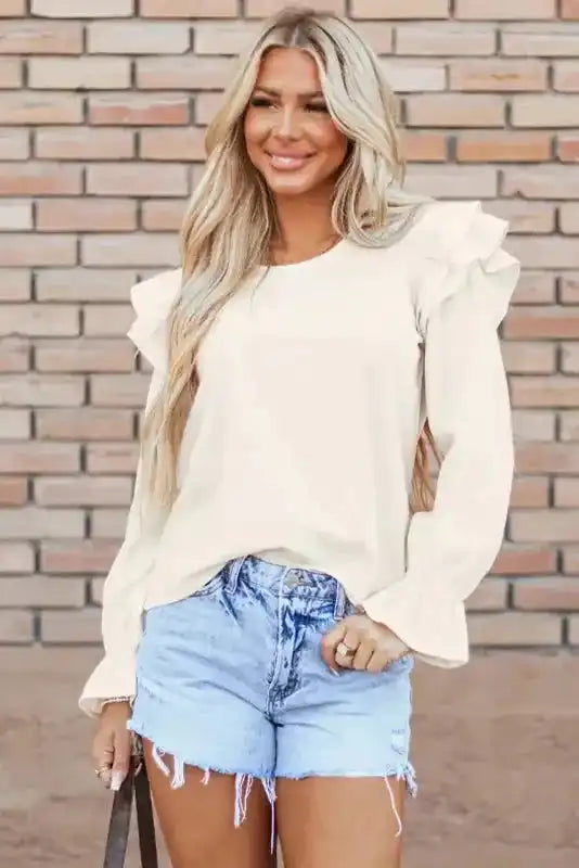 Corduroy Charm Ruffle Blouse - Fashionfitz