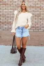 Corduroy Charm Ruffle Blouse - Fashionfitz