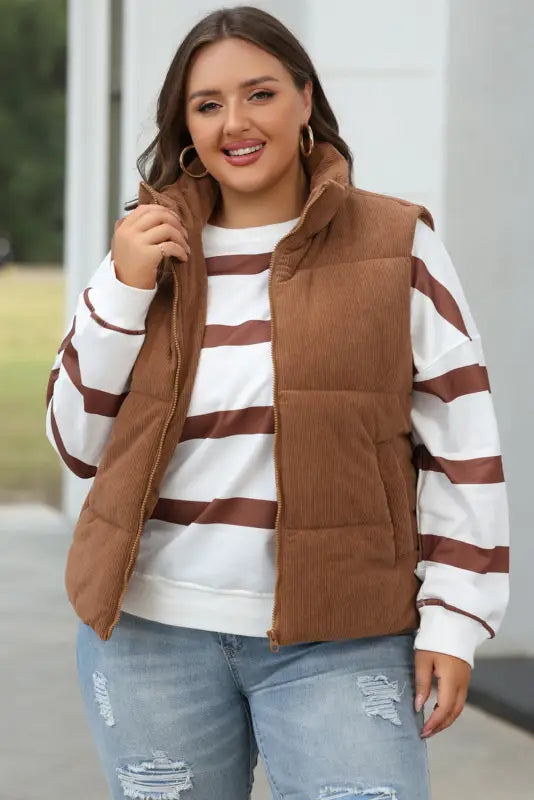 Corduroy stand neck puffer vest | fashionfitz