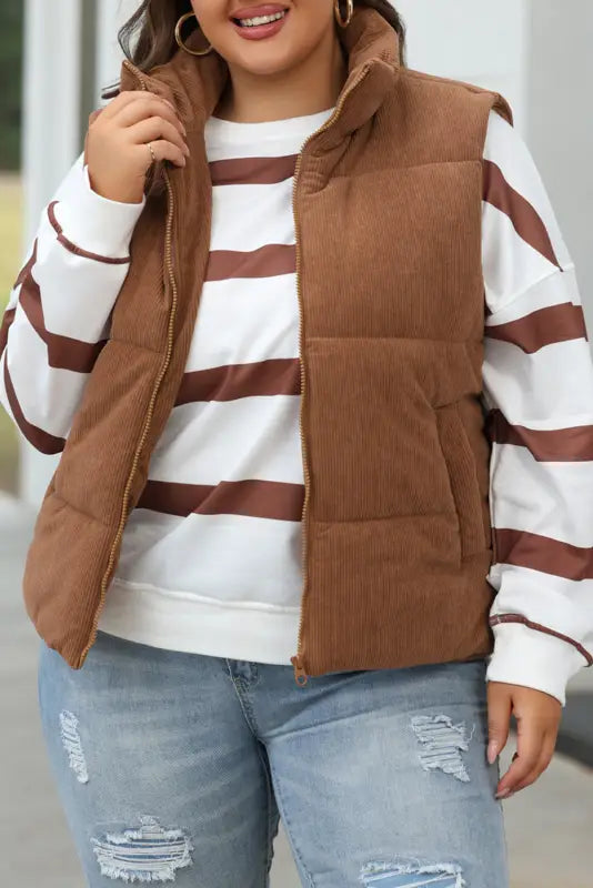 Corduroy stand neck puffer vest | fashionfitz