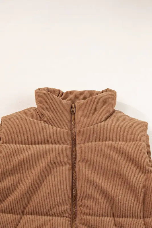 Corduroy stand neck puffer vest | fashionfitz