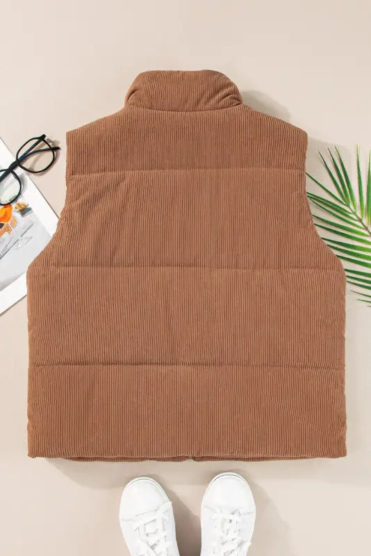 Corduroy stand neck puffer vest | fashionfitz