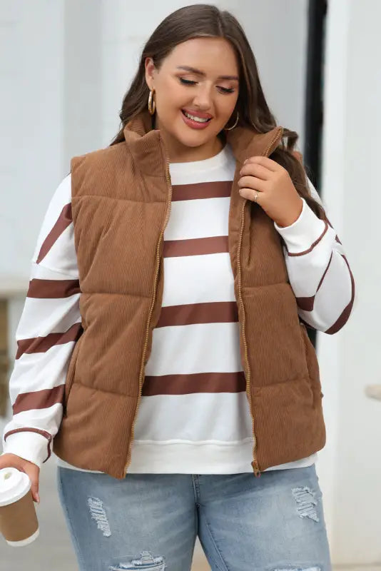 Corduroy stand neck puffer vest | fashionfitz