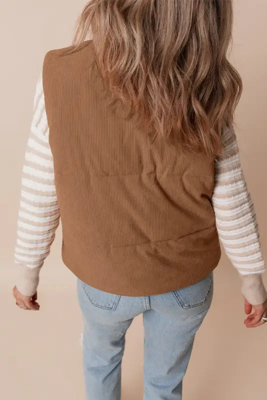 Corduroy stand neck puffer vest | fashionfitz