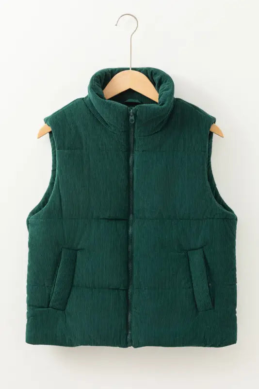 Corduroy zip-front puffer vest