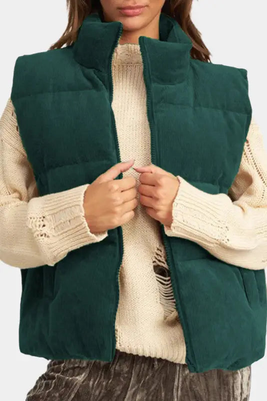 Corduroy zip-front puffer vest