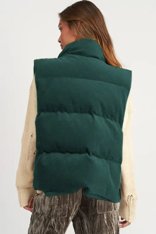 Corduroy zip-front puffer vest