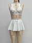 Cosplay leather uniform lingerie - stockings included - white / s