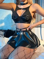 Cosplay Leather Uniform Lingerie - Stockings Included - Fashionfitz