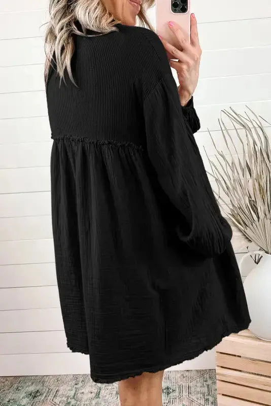 Cotton Crinkle Shirt Dress - Black - Fashionfitz