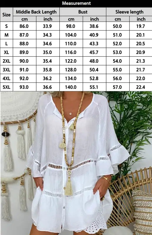 Cotton linen v-neck loose tunic top - mini dresses